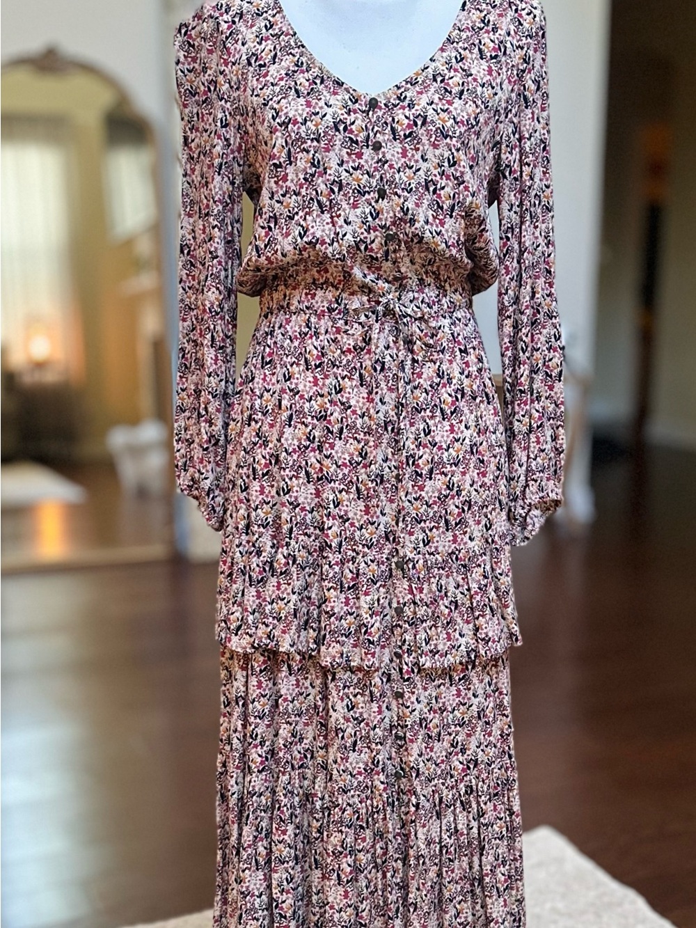 American Eagle Outfitters Pink Floral Tiered Maxi Dress Size S